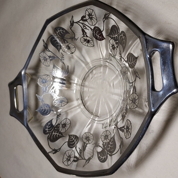 Viking glass by Silver City Flanders silver inlay tidbit tray bowl art deco era - Picture 11 of 17